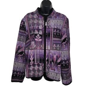 Dress Barn full zip purple flur de lis tapestry jacket size 1x